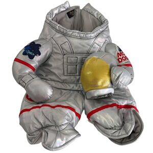 Spooky Night Astronaut Pet Costume Silver Iridescent Moon Dog Space Suit XL